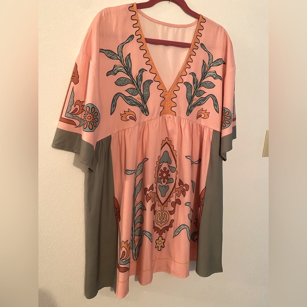 SHEIN Bohemian Pink and Sage Floral Dress